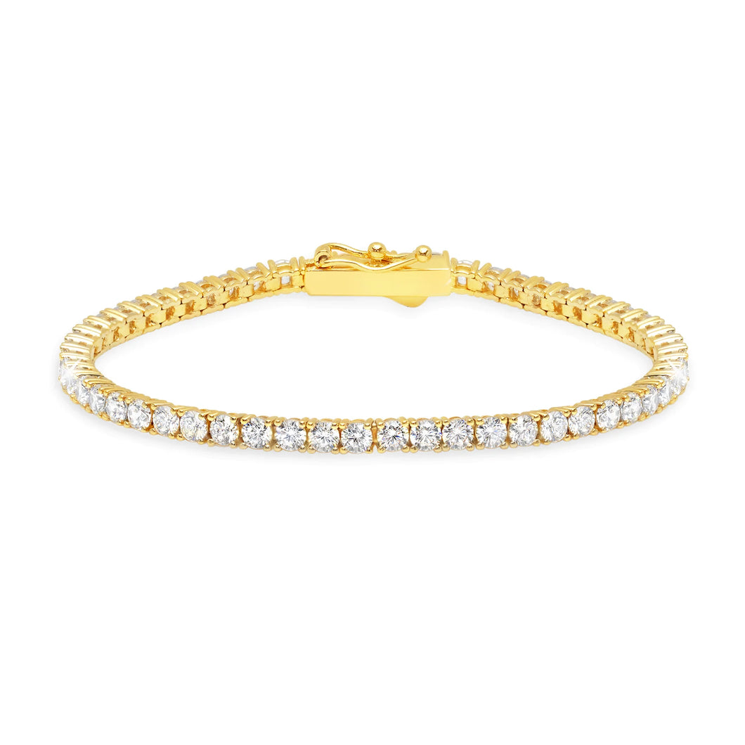 Brilliant Round Cut 3mm Tennis Anklet Finished in 18kt Yellow Gold