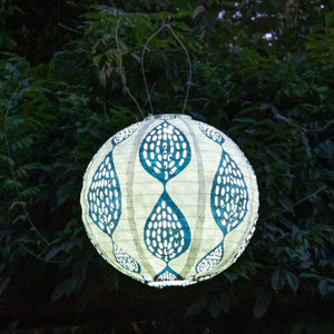 Soji Stella Print and Punch - Indigo Leaf Globe 12" Solar Lantern