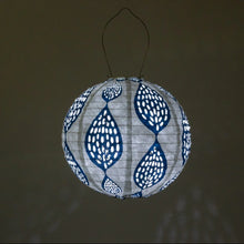 Load image into Gallery viewer, Soji Stella Print and Punch - Indigo Leaf Globe 12&quot; Solar Lantern
