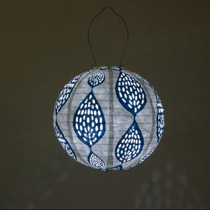 Soji Stella Print and Punch - Indigo Leaf Globe 12" Solar Lantern