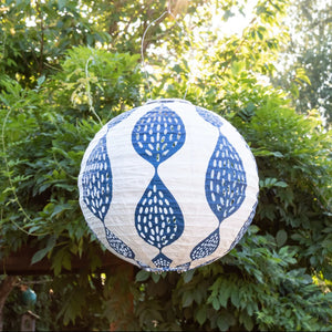 Soji Stella Print and Punch - Indigo Leaf Globe 12" Solar Lantern