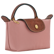 Load image into Gallery viewer, Longchamp Le Pliage Original Pouch w/ Handle - soft pink color with brown leather and gold accents
