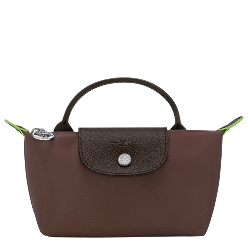 Longchamp Le Pliage Green/Recycled Canvas Pouch w/ Handle in a mocha color