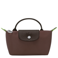 Longchamp Le Pliage Green/Recycled Canvas Pouch w/ Handle in a mocha color