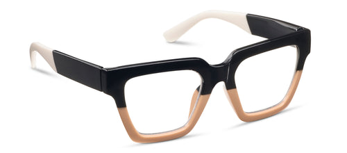 square frame with b;ack on the top, tan on the bottom and white arms