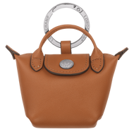 Longchamp Le Pliage Xtra Key Ring - Cashew brown with silver color hardware