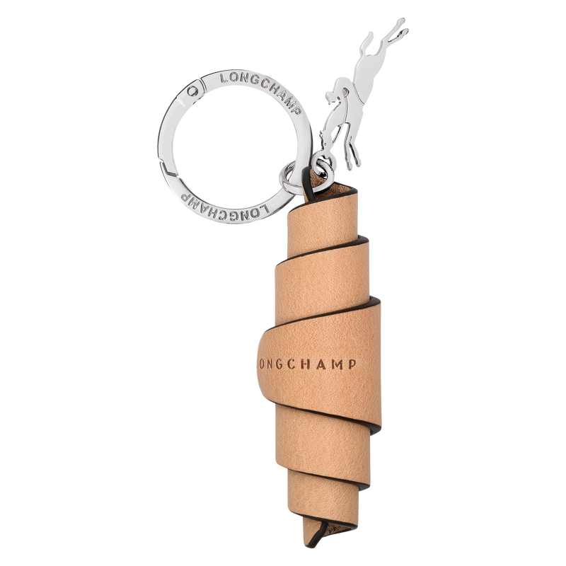 Longchamp Croissant Leather Key Ring  in a tan color