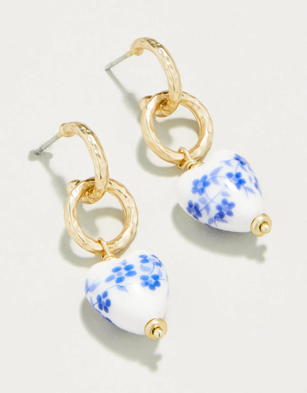 Spartina 449 Ceramic Heart Earrings Blue Flowers