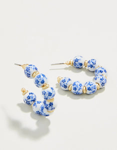 Spartina 449 Annabelle Beaded Hoop Earrings Blue Flowers