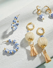 Load image into Gallery viewer, Spartina 449 Annabelle Beaded Hoop Earrings Blue Flowers
