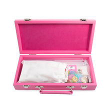 Load image into Gallery viewer, pink case with latches and a handle showing items in the Mahjong Set
