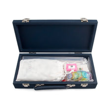 Load image into Gallery viewer, blue case with latches and a handle showing items in the Mahjong Set
