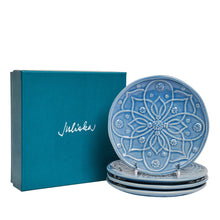 Load image into Gallery viewer, Juliska Jardins Du Monde Side/Cocktail Plate Assorted Set/4 with blue gift box
