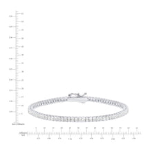 Load image into Gallery viewer, Crislu Classic Small 3mm Princess Tennis Bracelet Finished in Pure Platinum with graphic showing measurements  
