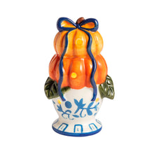 Load image into Gallery viewer, Topiary Light-Up Sitter with two orange pumpkins and blue bow
