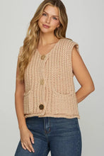 Load image into Gallery viewer, sleave less Sleeveless Chunky Sweater Vest  with three large buttons and front pockets
