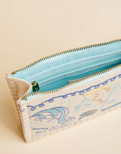 Load image into Gallery viewer, Sophie Wristlet Overboard close up showing zipper and blue interior 
