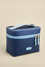 Load image into Gallery viewer, Spartina 449 Armada Train Case Navy Blue Stripe zipped closed
