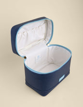 Load image into Gallery viewer, Spartina 449 Armada Train Case Navy Blue Stripe open showing interior 
