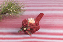 Load image into Gallery viewer, Cardinal shaped container with glass Votive on red and white table cloth
