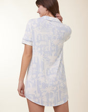 Load image into Gallery viewer, back view Spartina 449 Pajama Short Sleeve Sleep Shirt Palm Scene Blue
