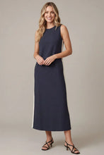 Load image into Gallery viewer, long sleeveless dress with a white stripe down the side
