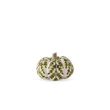 Load image into Gallery viewer, Cream &amp; Green Foliage Knit Pumpkin w/Wood Stem
