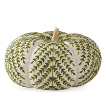 Load image into Gallery viewer, Cream &amp; Green Foliage Knit Pumpkin w/Wood Stem

