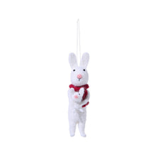 Load image into Gallery viewer, Hand-Crafted Felt Ornament rabbit holding a baby rabbit and wearing a red scarf
