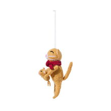 Load image into Gallery viewer, Hand-Crafted Felt Ornament cat holding a kitten and wearing a red scarf side view
