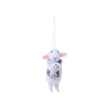 Load image into Gallery viewer, Hand-Crafted Felt Ornament sheep holding a lamb and wearing a gray scarf
