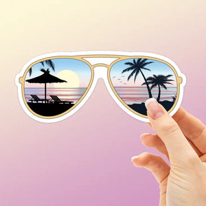 Sunglasses Beach Sticker - Ocean Shore Sunset
