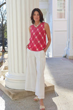 Load image into Gallery viewer, woman in the Hayley Linen Pants in white paired with a colorful sleeveless top
