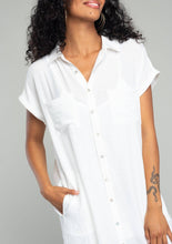 Load image into Gallery viewer, Dolman Sleeve Button Down Mini Shirt Dress - White showing side pocket

