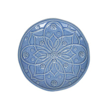 Load image into Gallery viewer, Juliska Jardins Du Monde Side/Cocktail Plate soft blue with a raised design that looks similar to a flower
