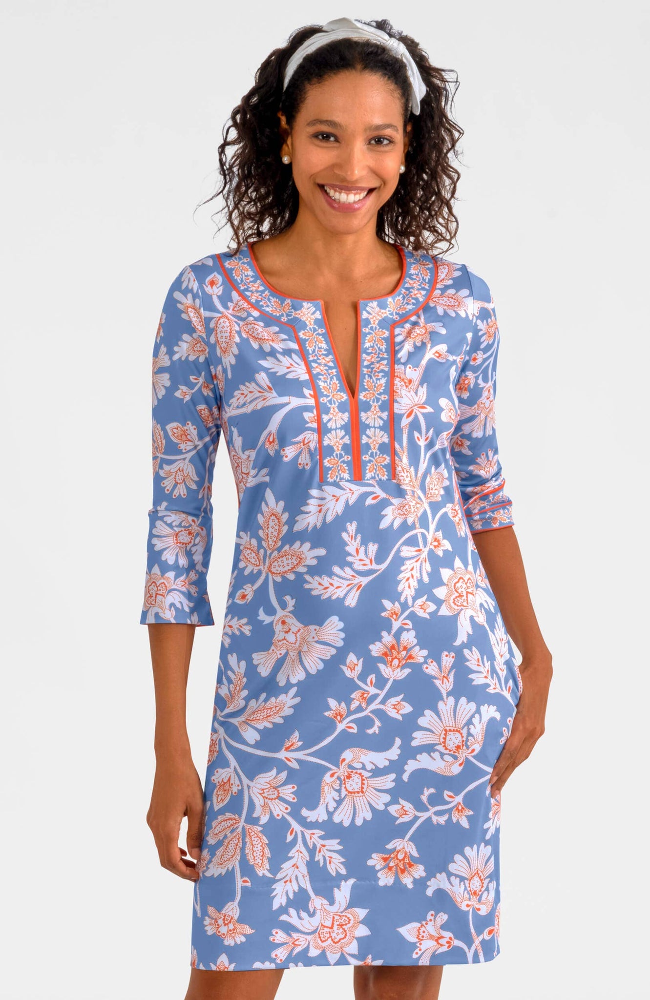 Gretchen Scott Designs Split Neck Dress - Stunning Stippling AGAPANTHUS Gretchen Scott Designs Split Neck Dress - Stunning Stippling AGAPANTHUS