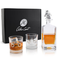 Load image into Gallery viewer, Decanter and glasses with black box with Arthur Court branding 
