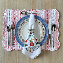 Load image into Gallery viewer, Juliska Villa Stripe Quilted Placemat with a place setting
