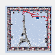 Longchamp Eiffel Noel Longchamp Silk Scarf in Sky Blue with Eiffel print