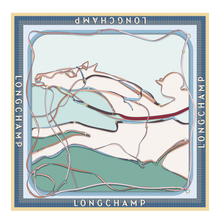 Load image into Gallery viewer, Longchamp A Toute Allure Silk Scarf  in blues and green

