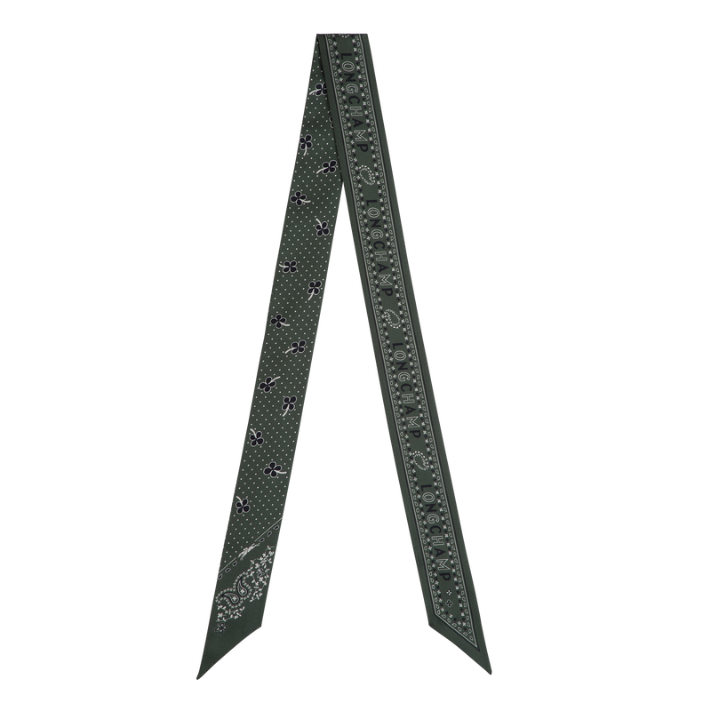 Longchamp French Silk Bandana Headband in British Green, black and white