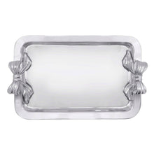 Load image into Gallery viewer, silver tray with accent bow shaped handles 
