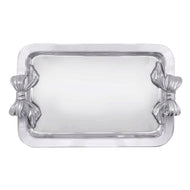 silver tray with accent bow shaped handles 