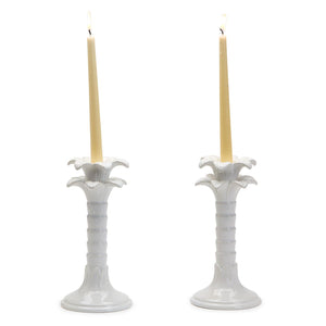 White Palm Leaf Taper Candlestick Candleholder - Single