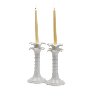 White Palm Leaf Taper Candlestick Candleholder - Single