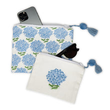 Load image into Gallery viewer, Hydrangea Multipurpose Pouch with Lining and Pom Pom Zipper Pull

