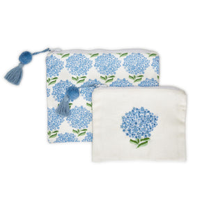 Hydrangea Multipurpose Pouch with Lining and Pom Pom Zipper Pull