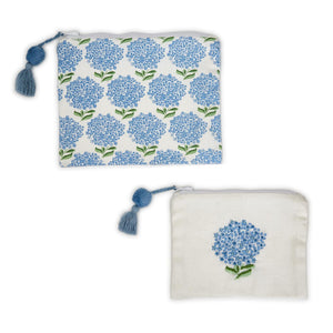 Hydrangea Multipurpose Pouch with Lining and Pom Pom Zipper Pull
