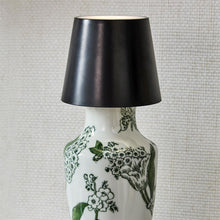 Load image into Gallery viewer, Black Lampshade on green and white vase
