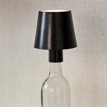 Load image into Gallery viewer, Black Lampshade on a wine bottle
